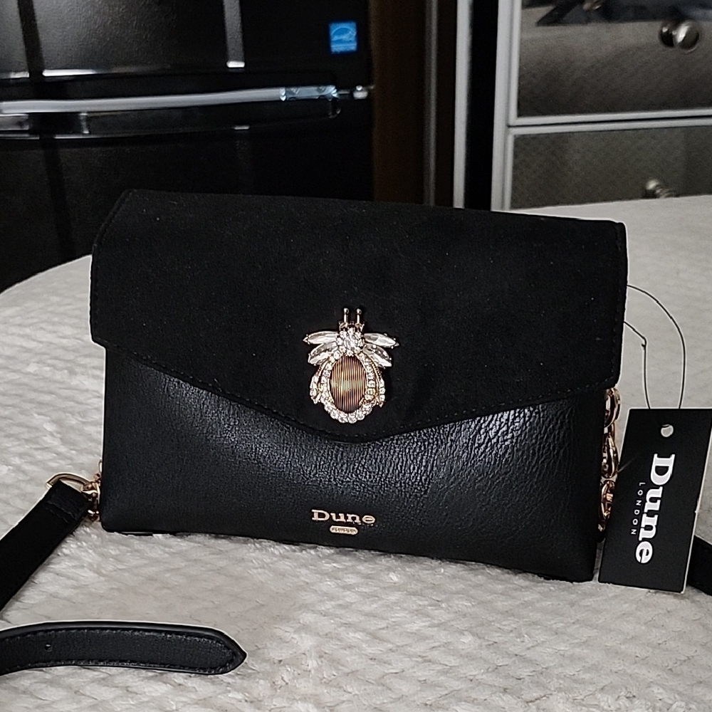 Dune London Black Bee-Embellished Crossbody with Gold Accents